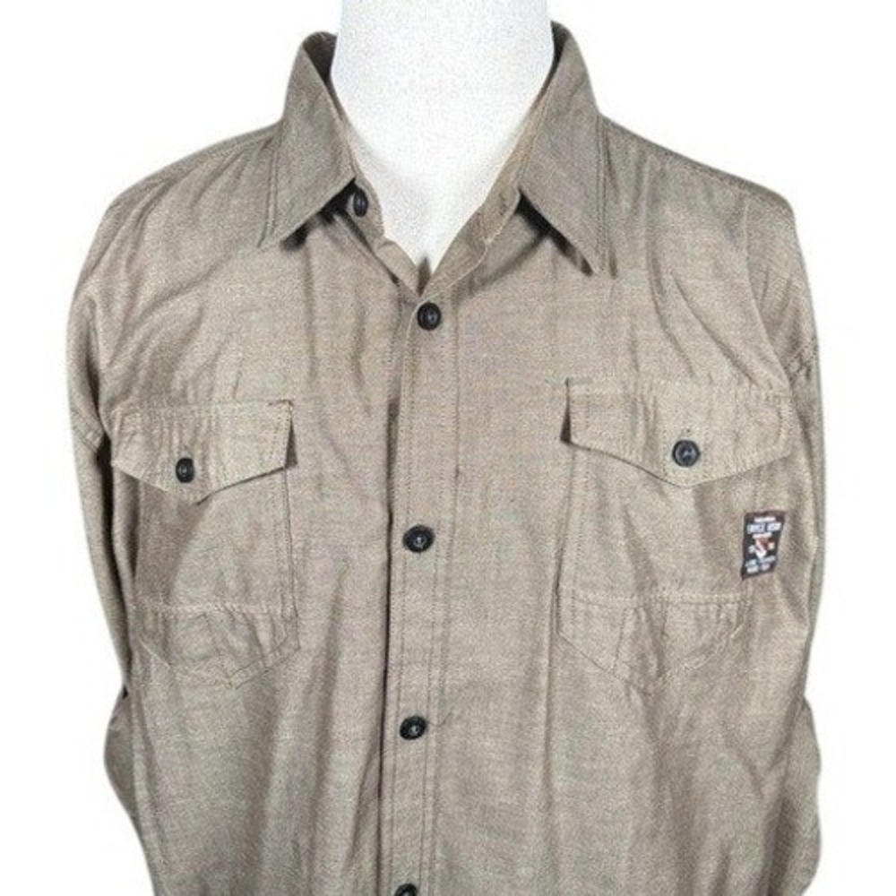 Enyce USA Mens 3XL Khaki Brown Button Up Shirt Roll Tab Sleeve Globe Trekker 3XL